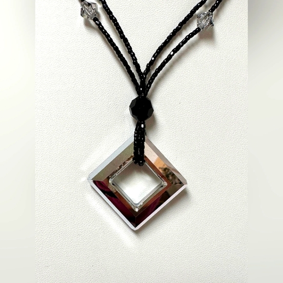 YOLANTA COLLECTION HANDMADE NECKLACE DOUBLE/JET BLACK  AND CLEAR CRYSTAL 15”. - Picture 3 of 11